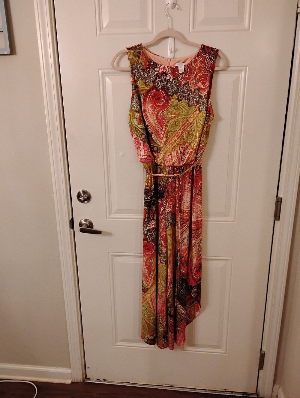 London Times Sleeveless Paisley Maxi Cullot Dress in Red, Green, Black